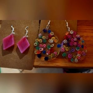 2 pr. Handmade w/reseign Happy Face Dudrop and purple ones